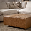 Pemberly Row Transitional Leather Square Cocktail Ottoman in Chestnut