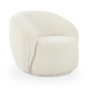 Pemberly Row Upholstered Fabric Plush Swivel Chair in Vanilla