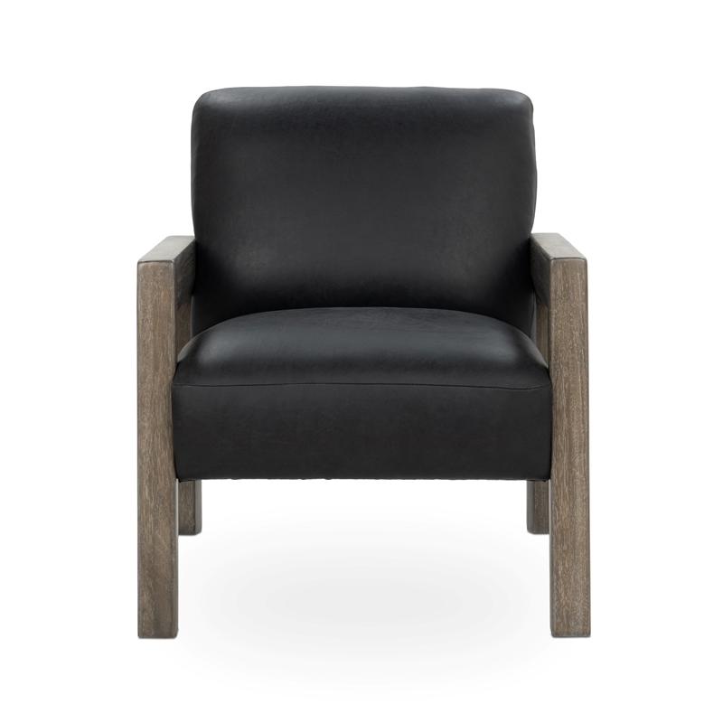 Pemberly Row Transitional Top-Grain Leather Accent Chair in Black