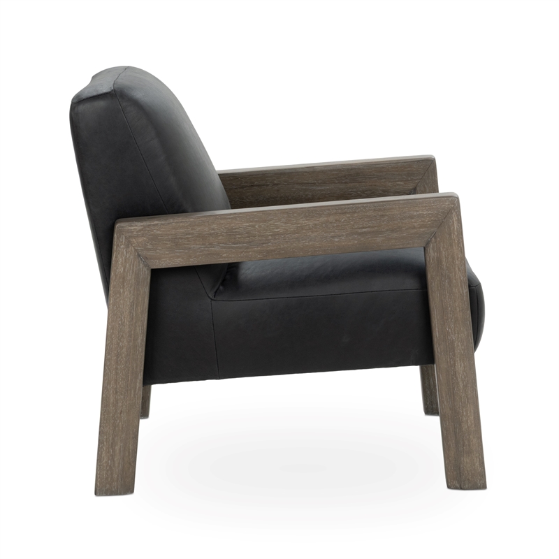 Pemberly Row Transitional Top-Grain Leather Accent Chair in Black