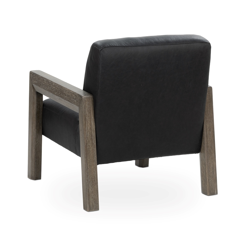 Pemberly Row Transitional Top-Grain Leather Accent Chair in Black