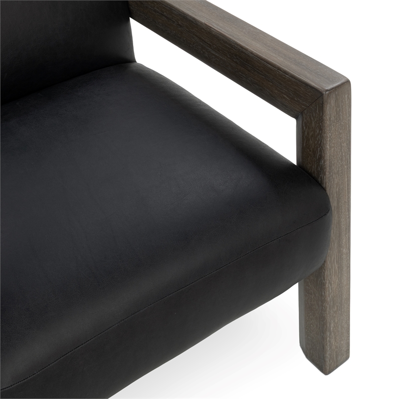 Pemberly Row Transitional Top-Grain Leather Accent Chair in Black