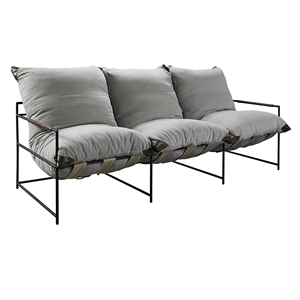 Pemberly Row Transitional Fabric and Iron Sofa in Gray Finish