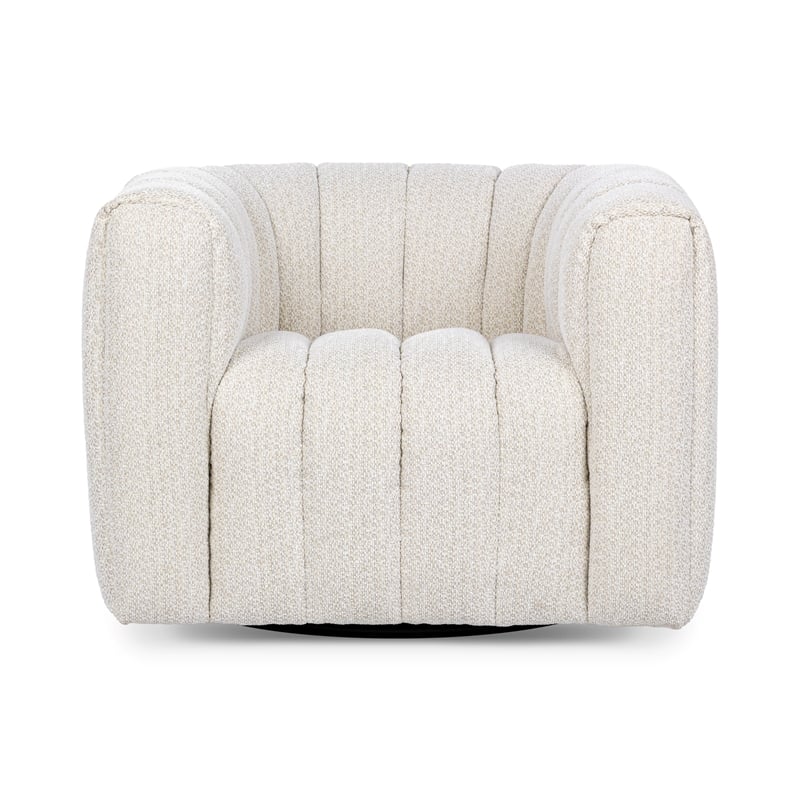 Pemberly Row Transitional Upholstered Fabric Swivel Chair in Cream