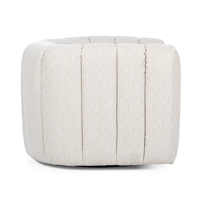 Pemberly Row Transitional Upholstered Fabric Swivel Chair in Cream