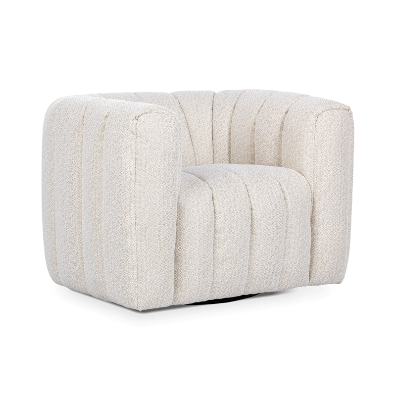 Pemberly Row Transitional Upholstered Fabric Swivel Chair in Cream