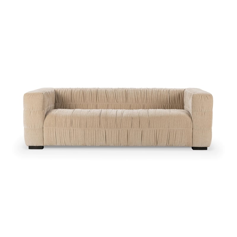 Pemberly Row Transitional Upholstered Fabric Sofa in Vanilla
