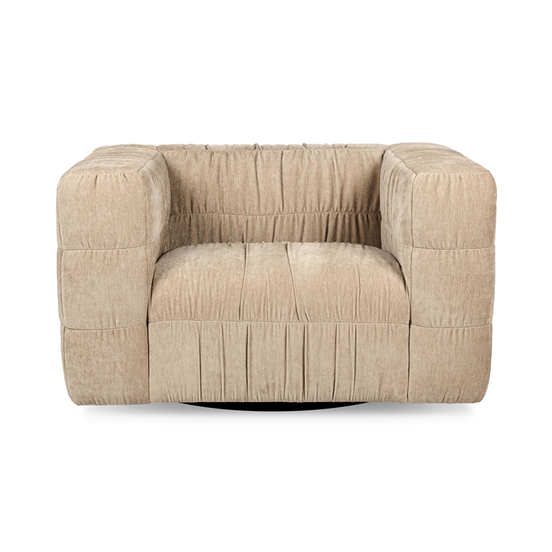 Pemberly Row Transitional Upholstered Fabric Swivel Chair in Vanilla