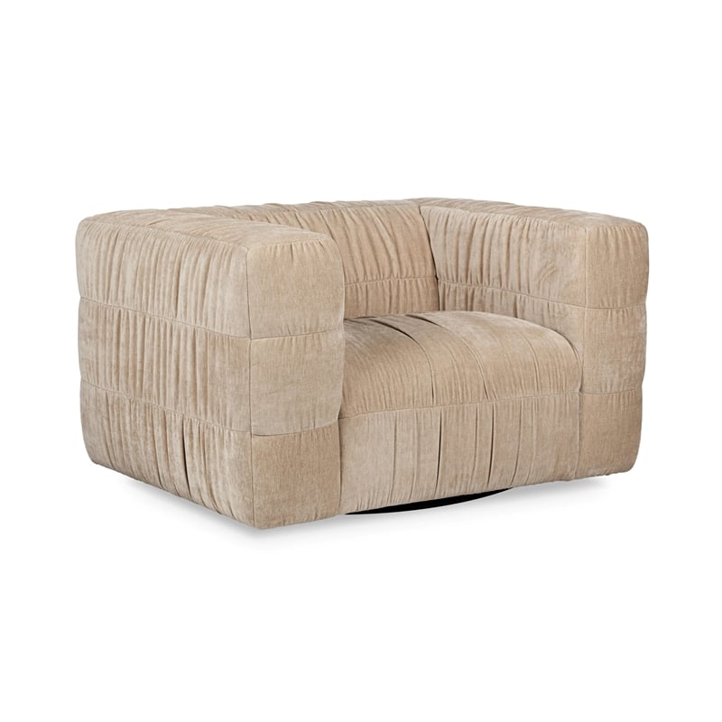 Pemberly Row Transitional Upholstered Fabric Swivel Chair in Vanilla