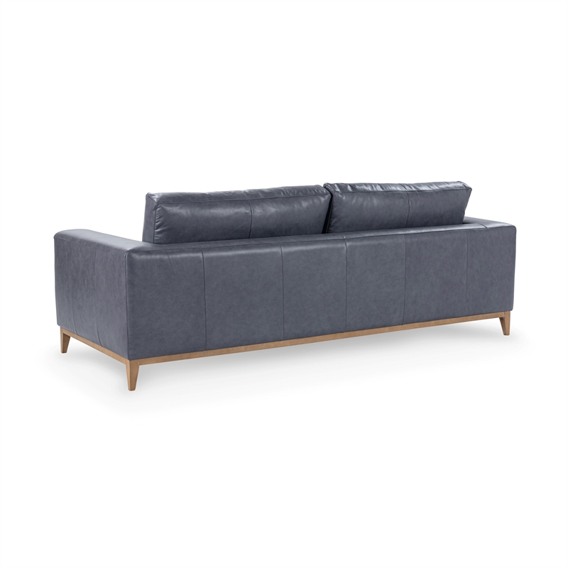 Pemberly Row Modern Transitional Top Grain Leather Sofa in Blue