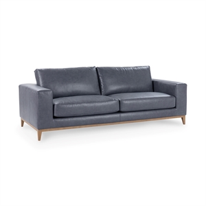 Pemberly Row Modern Transitional Top Grain Leather Sofa in Blue