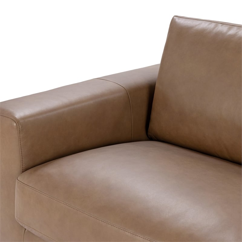 Pemberly Row Modern Transitional Top Grain Leather Sofa in Tan