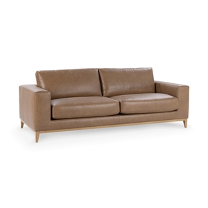 Pemberly Row Modern Transitional Top Grain Leather Sofa in Tan