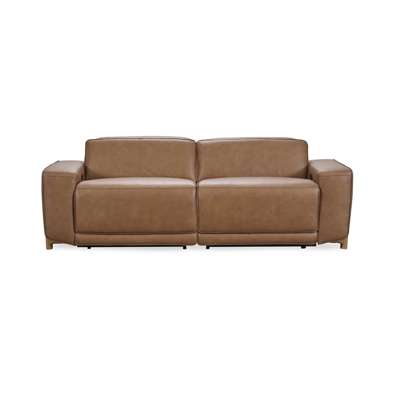Pemberly Row Zero Gravity Power Recliner Upholstered Sofa in Tan