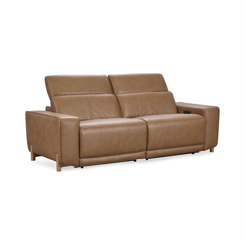 Pemberly Row Zero Gravity Power Recliner Upholstered Sofa in Tan