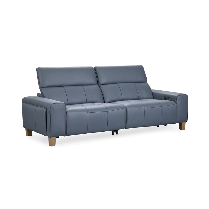 Pemberly Row Zero Gravity Power Recliner Leather Sofa in Blue
