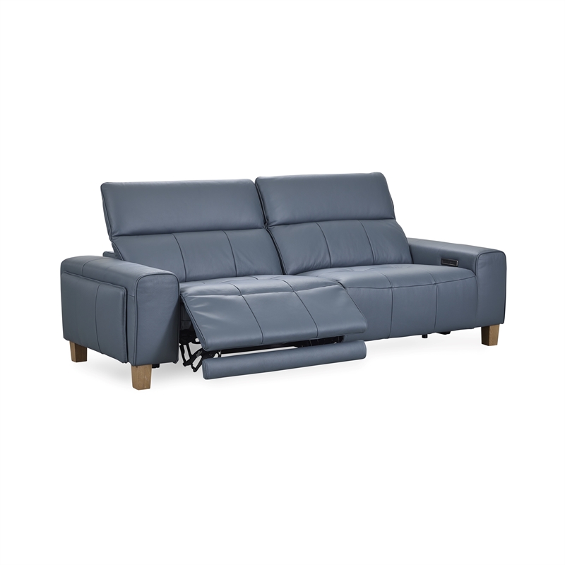 Pemberly Row Zero Gravity Power Recliner Leather Sofa in Blue