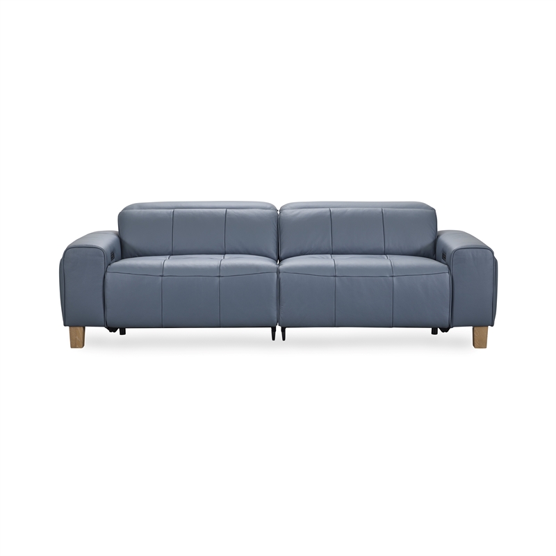 Pemberly Row Zero Gravity Power Recliner Leather Sofa in Blue