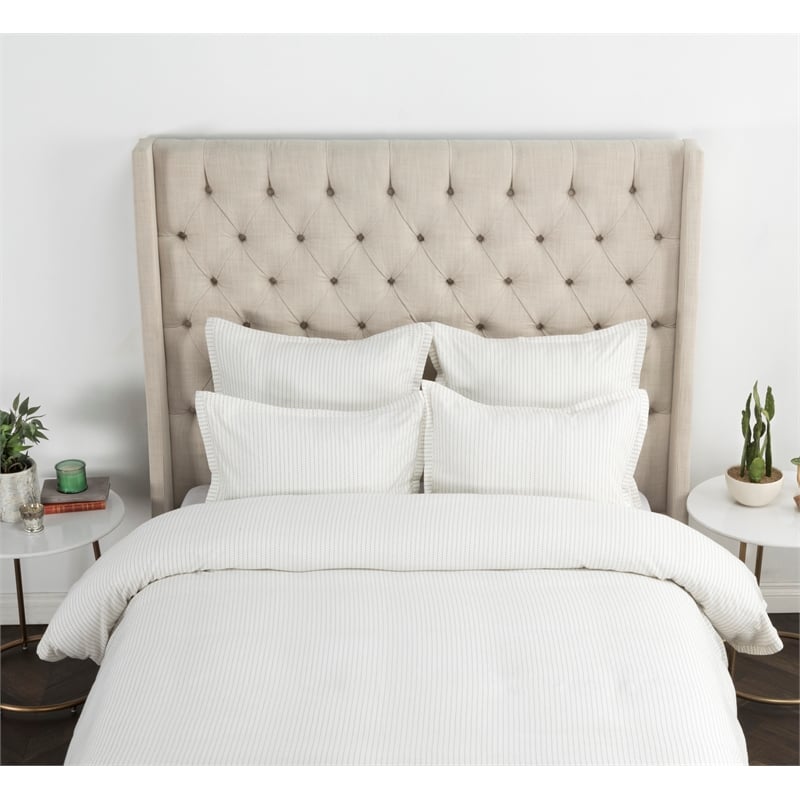 Pemberly Row Contemporary Kantha-inspired Cotton King Sham in Ivory Finish
