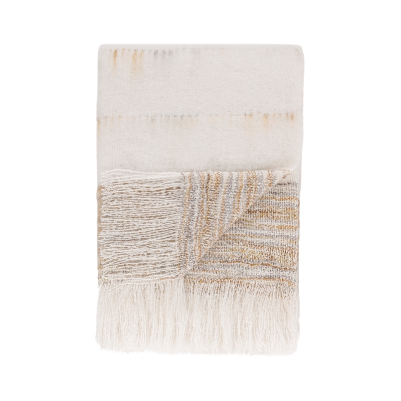 Pemberly Row Contemporary 50x70 Fabric Throw in Ivory Finish