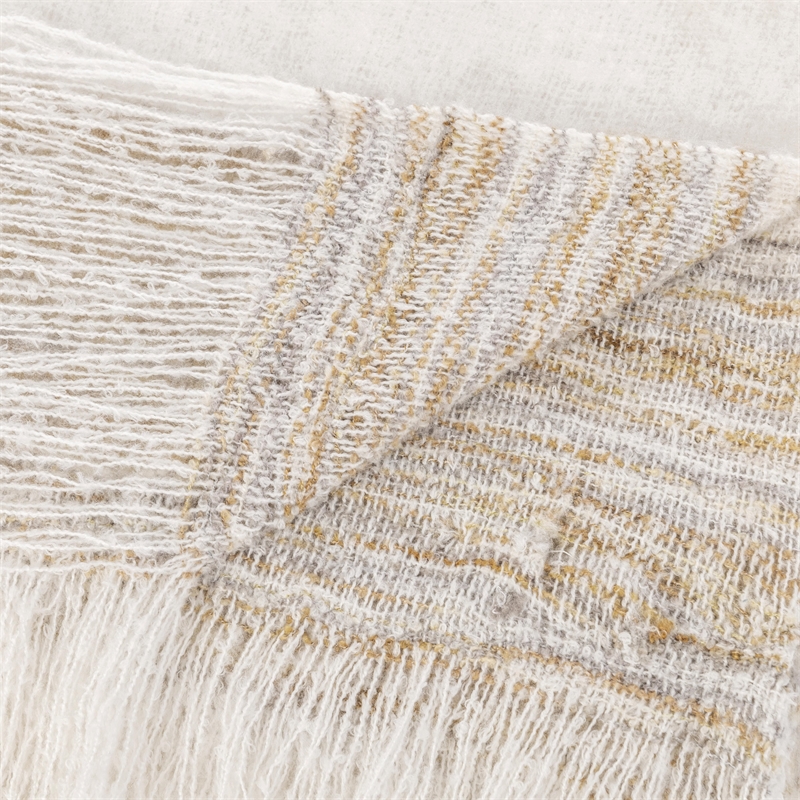 Pemberly Row Contemporary 50x70 Fabric Throw in Ivory Finish