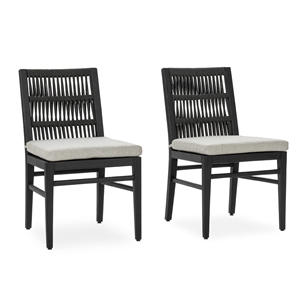 Pemberly Row Set of 2 Outdoor Mahogany Wood Dining Chair in Black