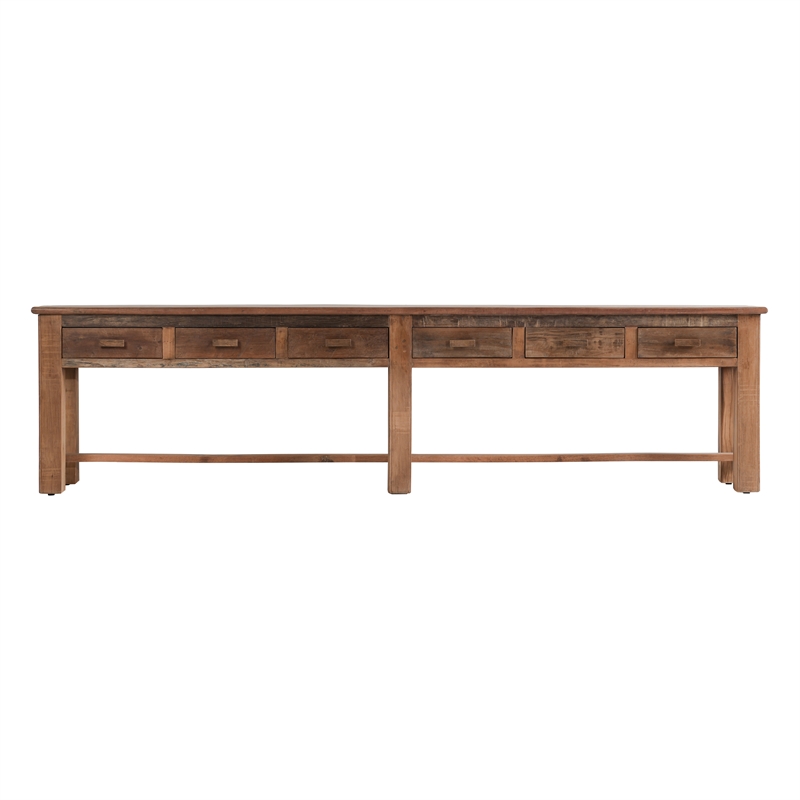 Pemberly Row Transitional Reclaimed Wood 6Dwr Console Table in Natural