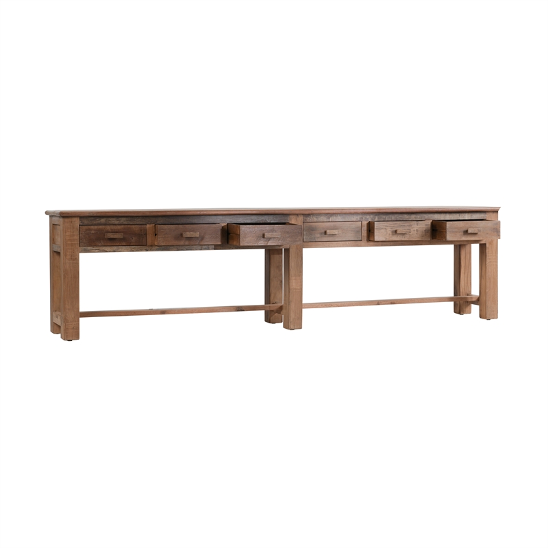 Pemberly Row Transitional Reclaimed Wood 6Dwr Console Table in Natural