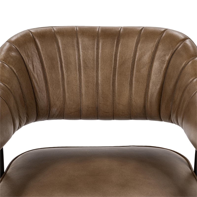 Pemberly Row Transitional Top Grain Leather Dining Chair in Brown