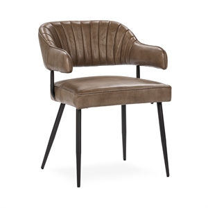 Pemberly Row Transitional Top Grain Leather Dining Chair in Brown