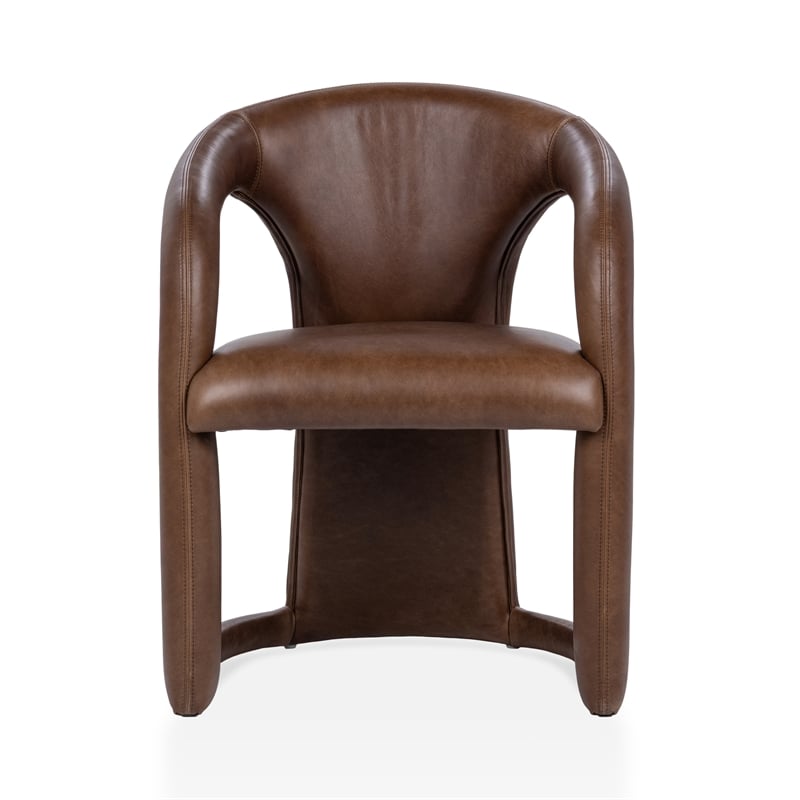 Pemberly Row Transitional Top Grain Leather Dining Chair in Brown