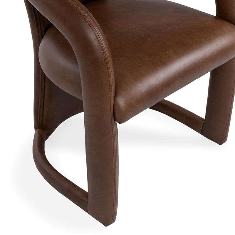 Pemberly Row Transitional Top Grain Leather Dining Chair in Brown