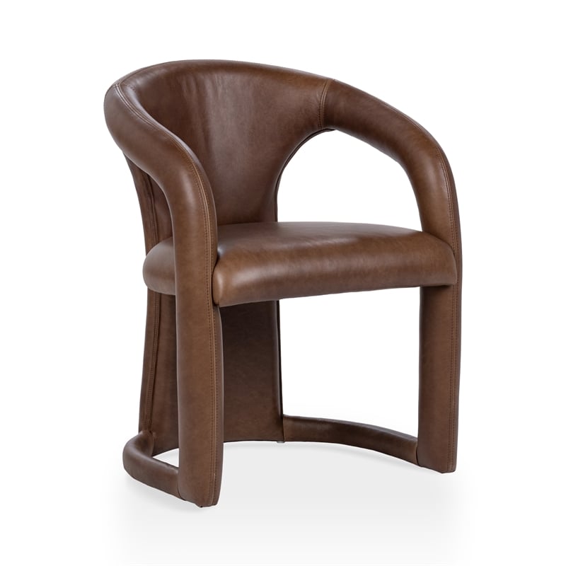 Pemberly Row Transitional Top Grain Leather Dining Chair in Brown