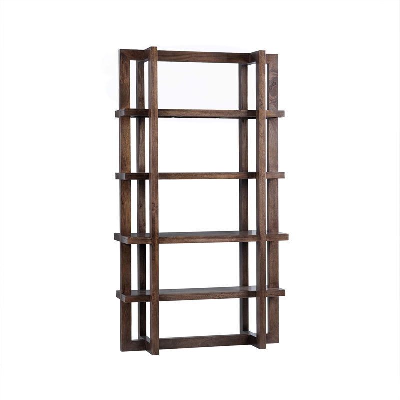 Pemberly Row Transitional Mango Wood Bookcase in Brown Finish