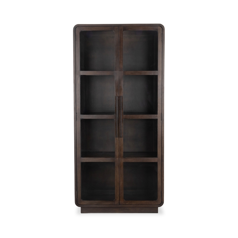 Pemberly Row Transitional Mango Wood Curio Cabinet in Dark Brown