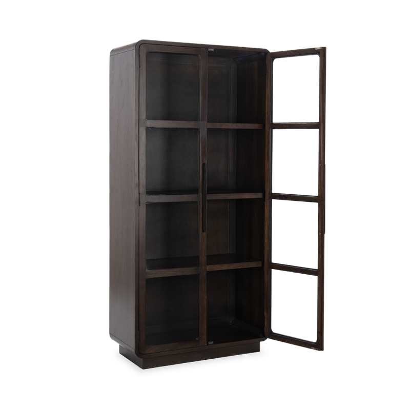 Pemberly Row Transitional Mango Wood Curio Cabinet in Dark Brown