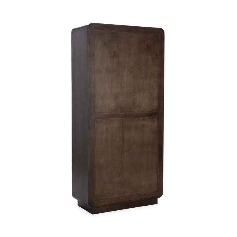 Pemberly Row Transitional Mango Wood Curio Cabinet in Dark Brown