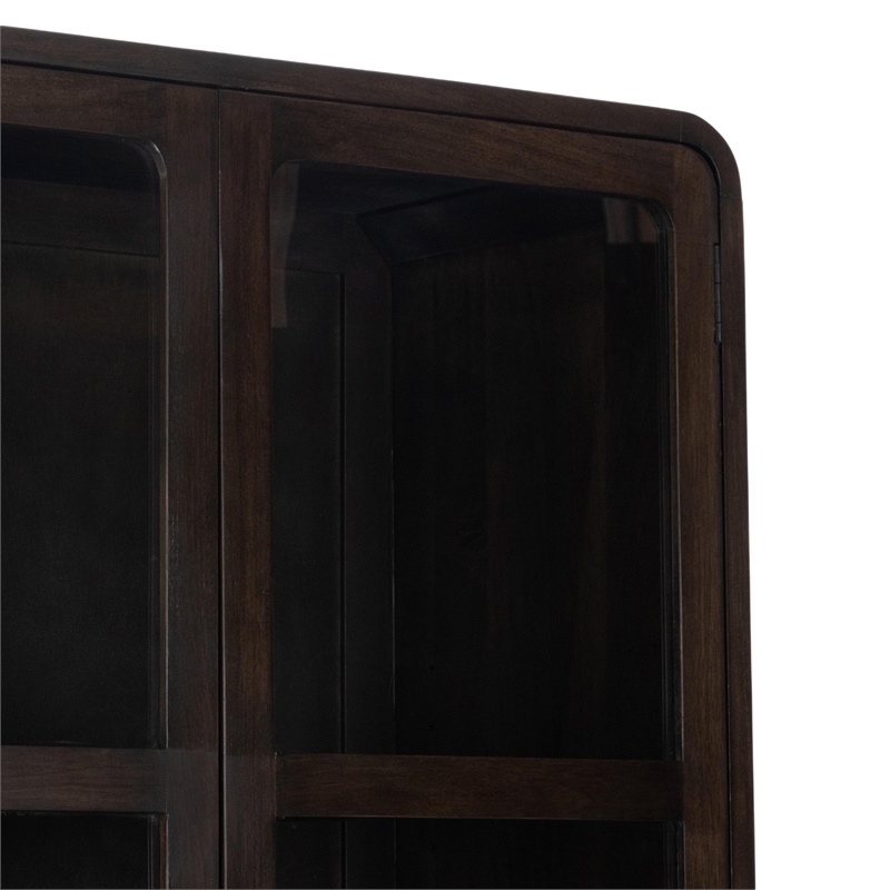 Pemberly Row Transitional Mango Wood Curio Cabinet in Dark Brown