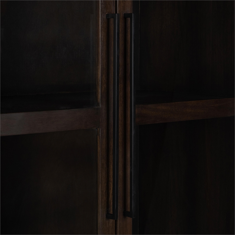 Pemberly Row Transitional Mango Wood Curio Cabinet in Dark Brown
