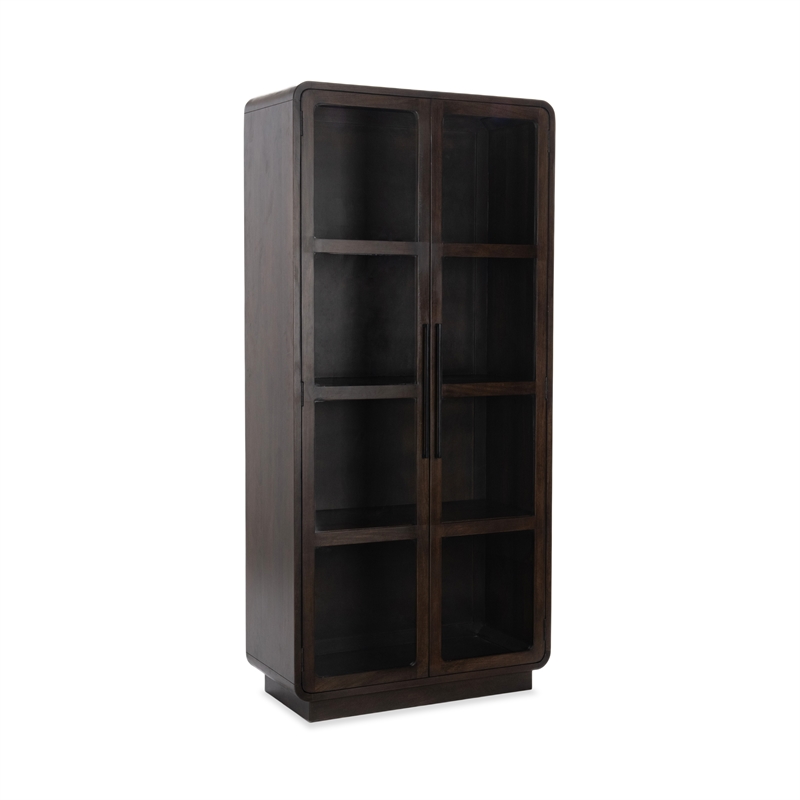 Pemberly Row Transitional Mango Wood Curio Cabinet in Dark Brown