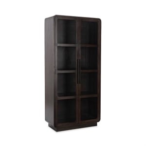 Pemberly Row Transitional Mango Wood Curio Cabinet in Dark Brown