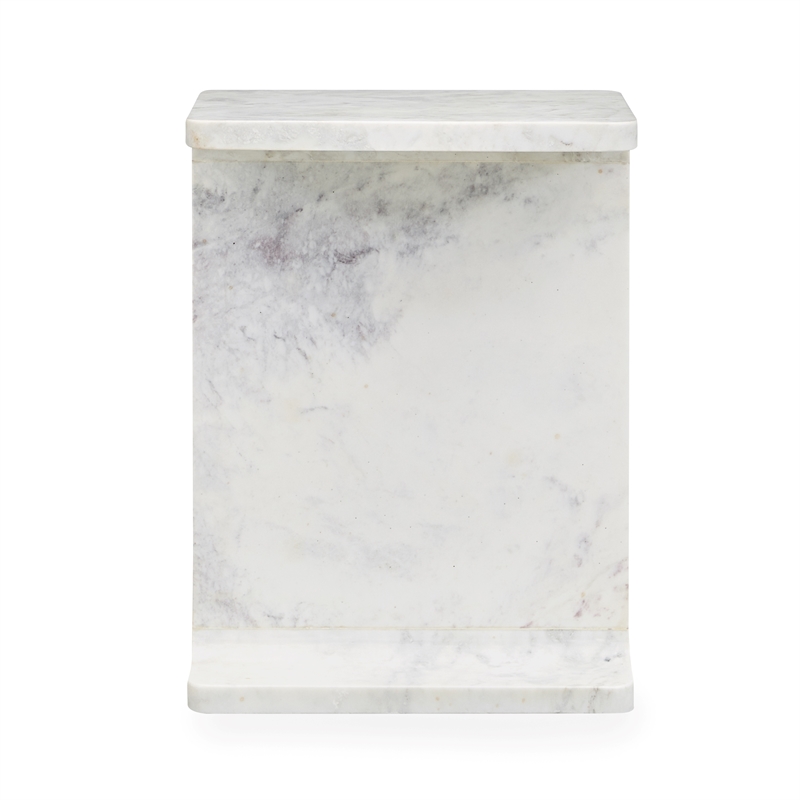 Pemberly Row Transitional Marble Accent Table in White Finish