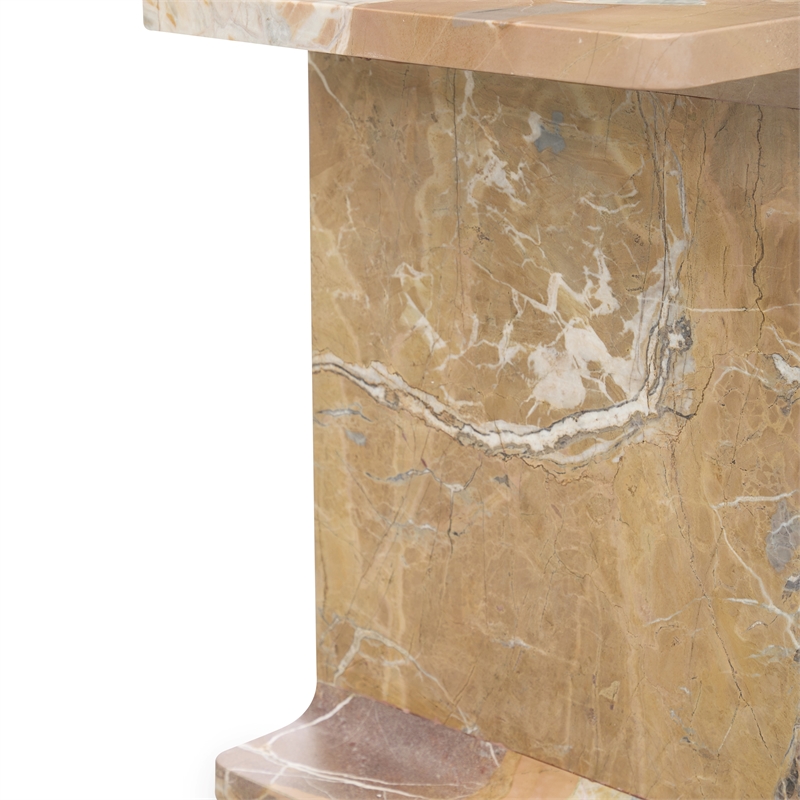 Pemberly Row Transitional Marble Accent Table in Brown Finish