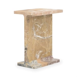 Pemberly Row Transitional Marble Accent Table in Brown Finish