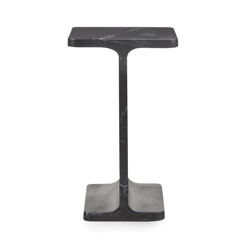 Pemberly Row Transitional Marble Accent Table in Black Finish