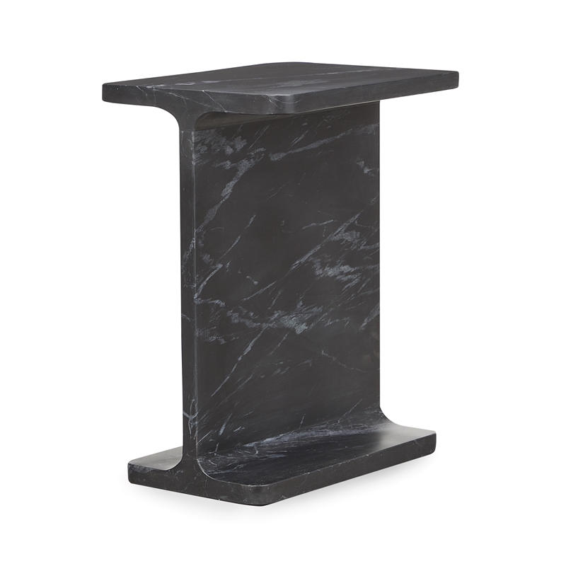 Pemberly Row Transitional Marble Accent Table in Black Finish
