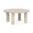 Pemberly Row Transitional Solid Mango Wood Round Coffee Table in Cream