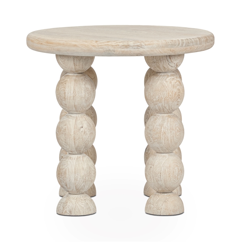 Pemberly Row Transitional Solid Mango Wood Round End Table in Cream