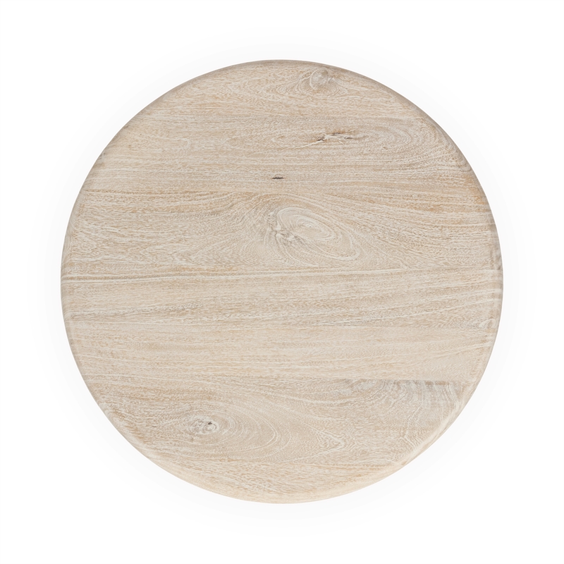 Pemberly Row Transitional Solid Mango Wood Round End Table in Cream