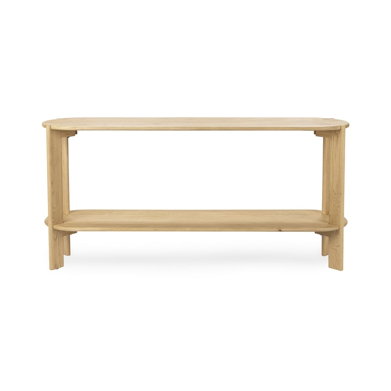 Pemberly Row Transitional Oak Wood Oval Console Table in Natural